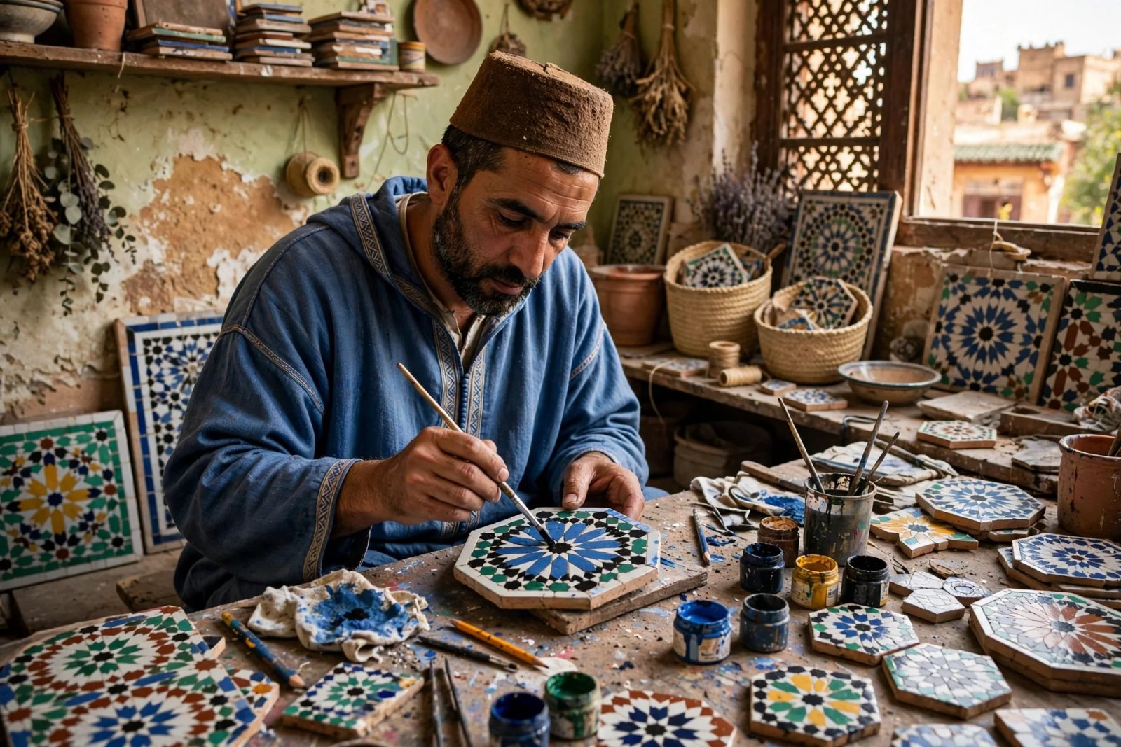 Pose artisanale de zellije et carrelage grand format à Marrakech